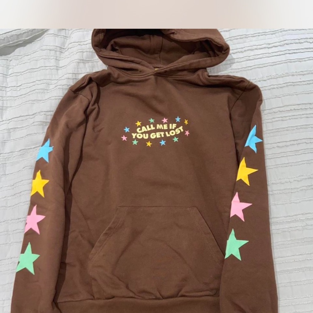 Brown Hoodie with Colorful Stars